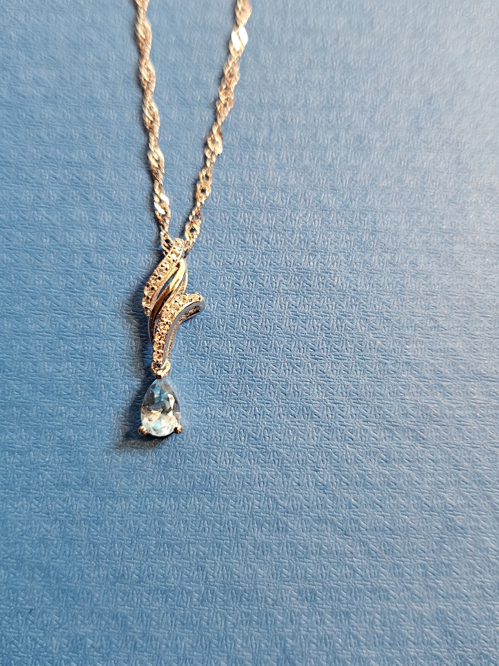 Sterling Silver Teardrop Blue Pendant Necklace - Picture 4 of 4